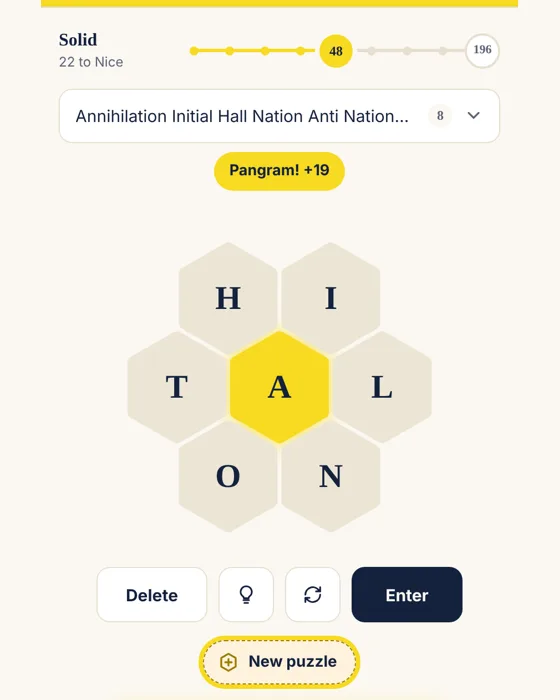New puzzle button that loads a fresh Spelling Bee hive